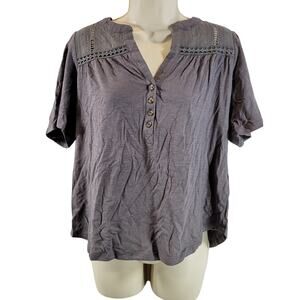Knox Rose Women's Gray V-Neck Half Button Up Blouse, Size XS, NWT